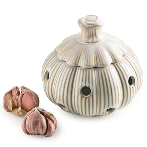 Ceramic Garlic Keeper for Counter (White)