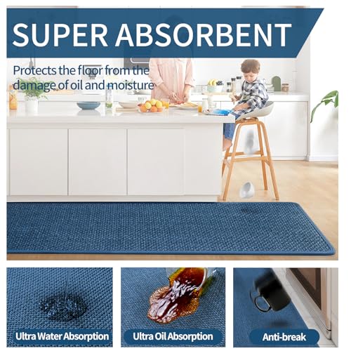 Extra Long Kitchen Runner Rugs Kitchen Mat Non Slip Blue 17"x95" (A- Blue / 17"x95")