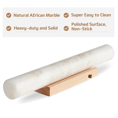 African Natural Marble French Rolling Pin (Columnar White Marble 12 Inch)