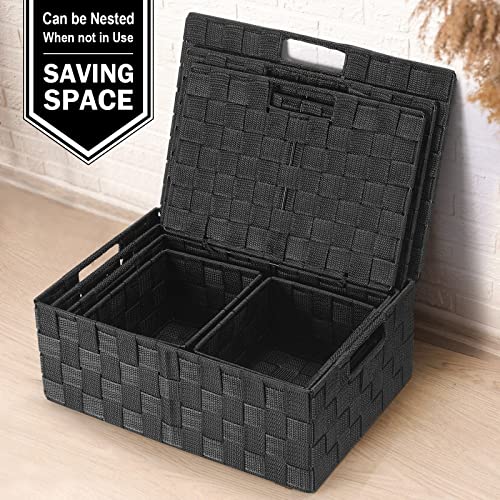 Storage Baskets with Lids (Black / 5pack with Lids)