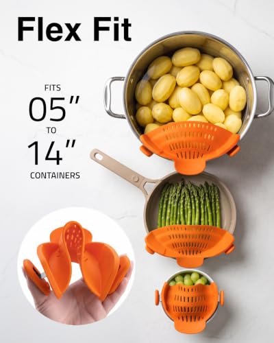 Snap N Strain Clip On Strainer for Pots and Pans (Orange)