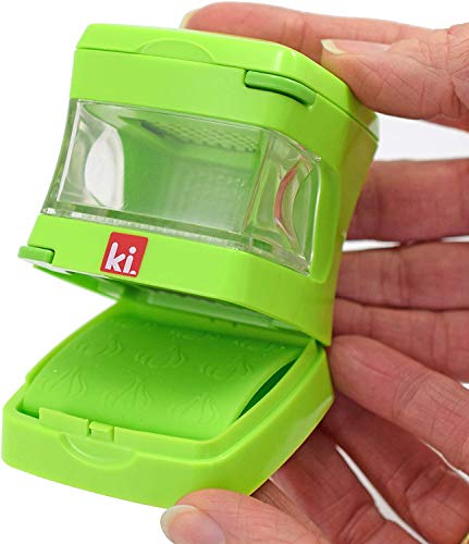 Garlic-A-Peel Garlic Press, Crusher, Cutter, Mincer, and Storage Container - Includes Silicone Garlic Peeler - Easy to Clean - Stainless Steel Blades – (Green), standard (Standard / Green)