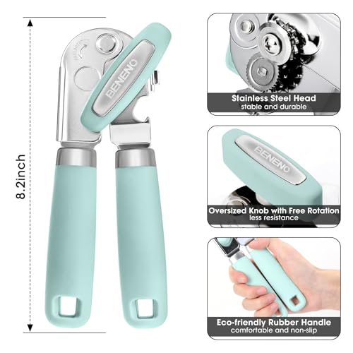 Heavy Duty Hand Can Opener Manual with Magnet Lid Remover (Mint)