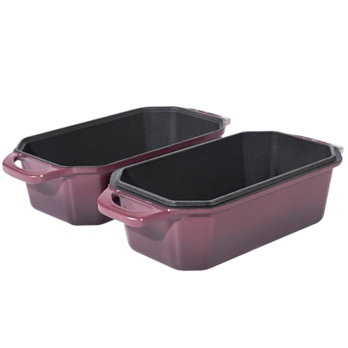 Bread Pan Cast Iron Loaf Pan with Lid Bread Loaf Pan 8.5x4.5 Inch Loaf Pan Enameled Cast Iron Sourdough Loaf Pan (Magenta / 8.5x4.5 Inch)