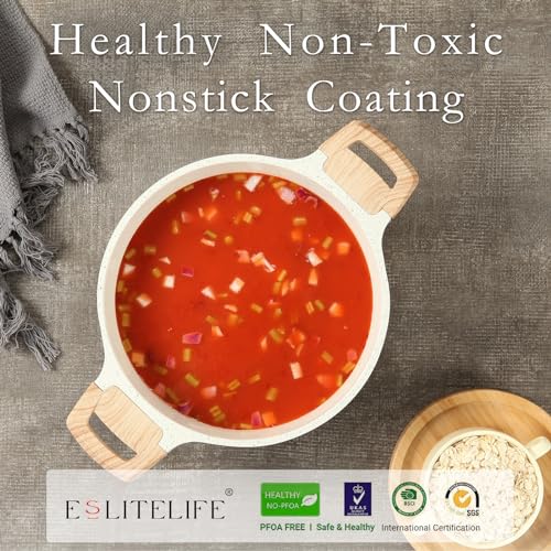 Nonstick Stock Pot with Lid (5.3 Quarts / White)