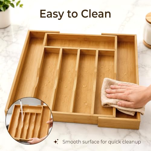 2 Piece Bamboo Silverware Organizer (7 Slots Expandable-2Pack / Natural)