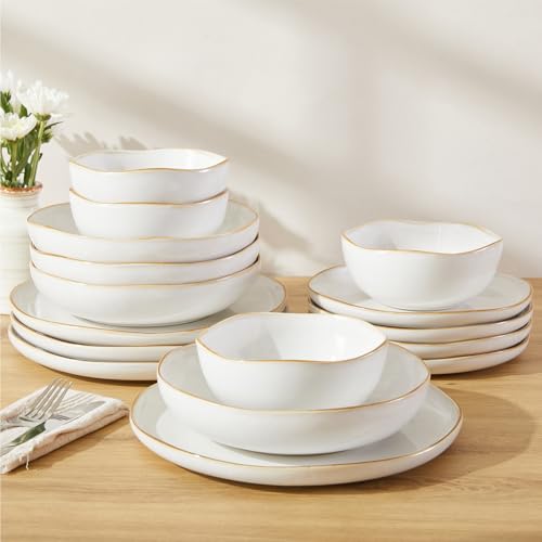 Stoneware Dinnerware Sets for 4 (White / Set (16pcs))