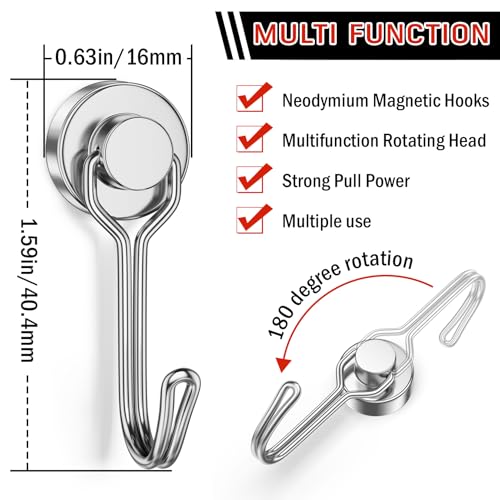 10 Pack Silver Magnet Hooks (Silver / 0.63in)