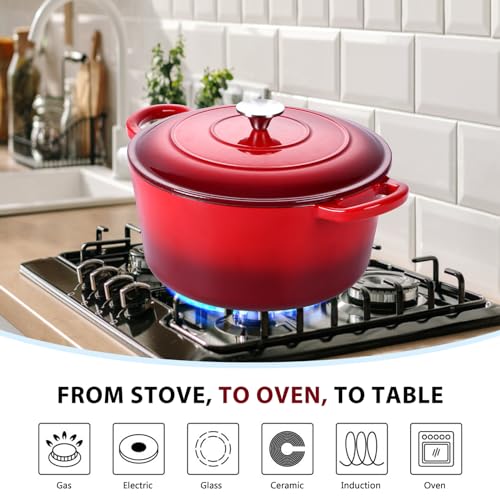 Enameled Cast Iron Dutch Oven with Lid (6 QT-Round / Red)