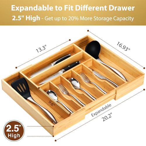 Large Expandable Kitchen Silverware Utensils Drawer Organizer (For Silverware (13"~20" x 17"))