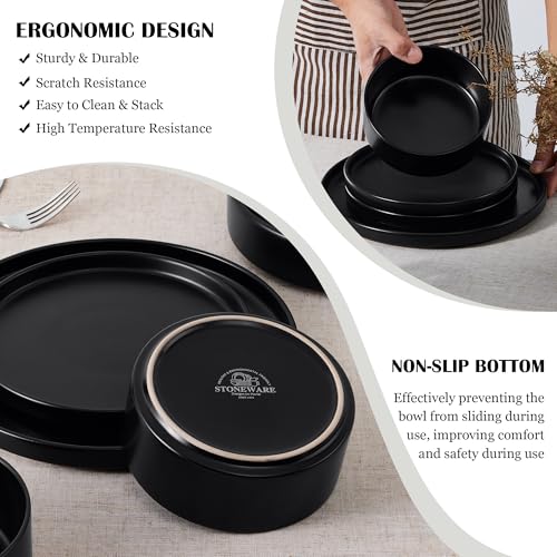 Black Dinnerware Sets for 8 (Matte Black / Round-24pcs for 8)