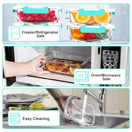 5 PACK 36 OZ Glass Meal Prep Containers Set with Lids (Green)