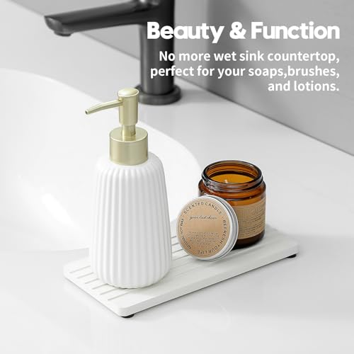 2PCS Diatomite Quick Stone Drying Tray Mat for Bathroom & Kitchen Counter (Ivory / 8"x 3.8")