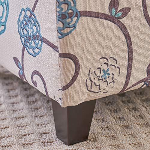 Breanna Fabric Storage Ottoman (White and Blue Floral)