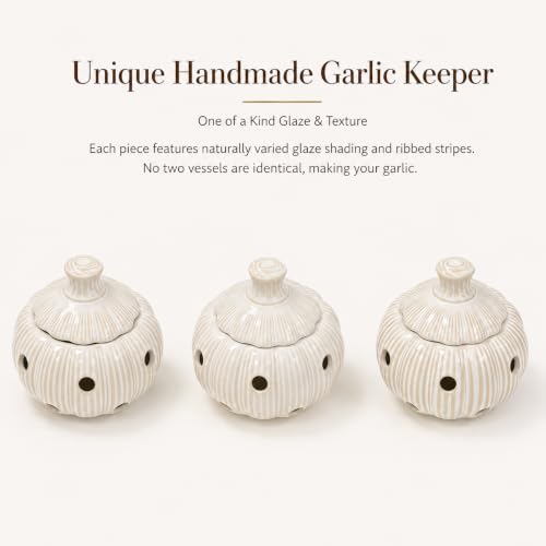 Ceramic Garlic Keeper for Counter (White)