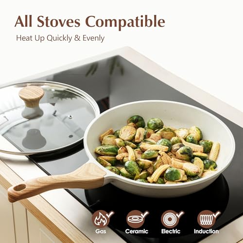 8/9.5/10/11/12.5In Nonstick Ceramic Frying Pan with Lid (White Ceramic / 8 Inch)