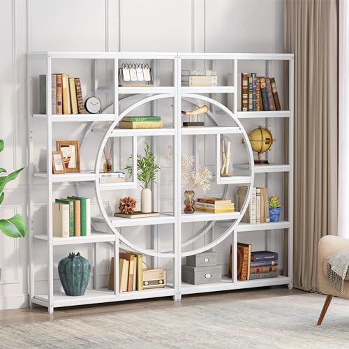 Bookshelf Industrial Etagere Bookcase (White / 2 Pack)