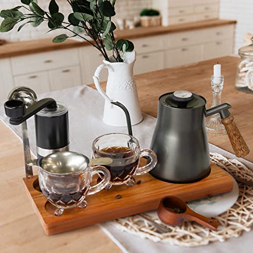 Pour Over Coffee Maker Set Chinese Tea Set Wooden Storage Tray Coffee Dripper Glass Server Coffee Scoop DIY Manual Pour Over Kit Black (Wood Tray Set)