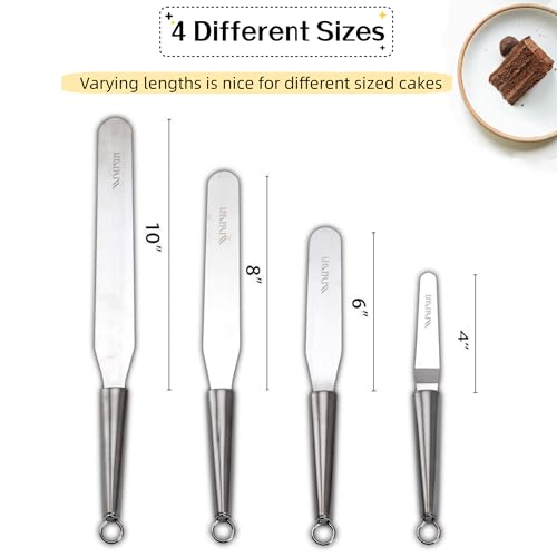 Cake Frosting Spatula Set (Stainless steel icing spatula 4, 6, 8, 10 inch)
