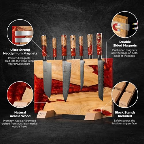 SENKEN "Red Tsunami" Extra Large Magnetic Knife Block ("Red Tsunami" Red Resin Blend)