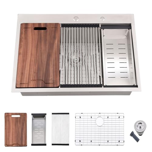 30 Inch Drop In Kitchen Sink (30" x 22"x 10"(( R10 Corner ) / Stainless Steel)
