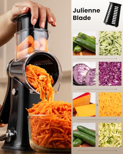 Rotary Cheese Grater Manual Hand Crank 5 Blade Shredder (5 Blades / Black)