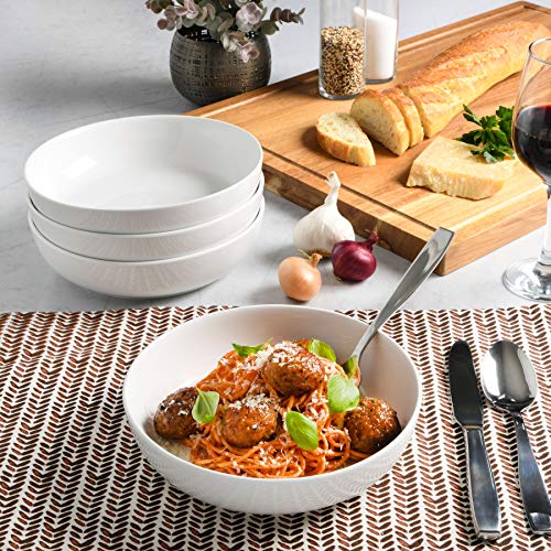 Zen Buffet 4 Piece 41oz Salad Bowls Porcelain Ceramic Chip and Scratch Resistant Pasta Bowl (White (Zen Buffet) / 41oz Salad Bowl (Set of 4))