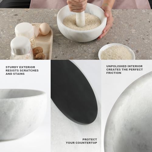 Marble Mortar and Pestle Set (White Marble Polished / 8in-8cups)