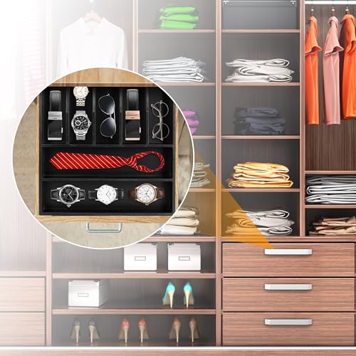 Acacia Silverware Organizer Kitchen Drawer Organizer Expandable Bamboo Utensil Holder Cutlery Tray for Kitchen Utensil and Flatware Bedroom Office (Black / 7 Slots)