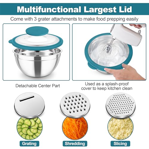 Mixing Bowls Stainless Steel Salad Serving Bowl with Clear Lids (Dark Blue)