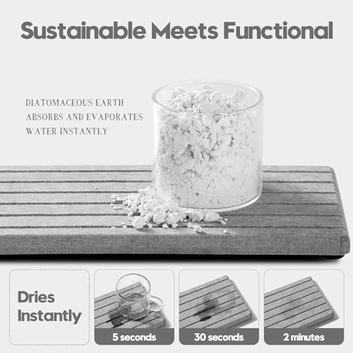 2PCS Instant Dry Diatomite Stone Counter Makeup Tray Organizer (Light Gray / 8"x 3.8")