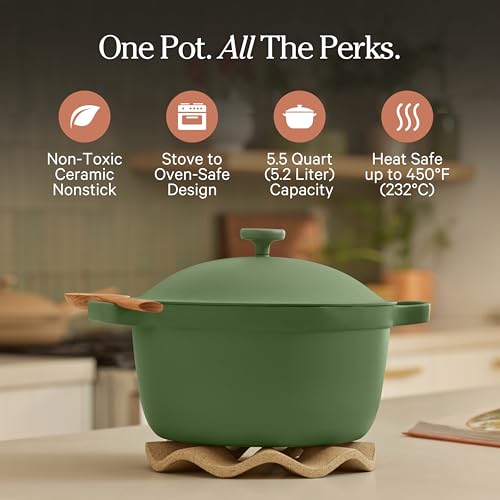 Perfect Pot 6.5 Qt Nonstick Ceramic Pot & Dutch Oven with Lid (6.5 Quarts / Sage)