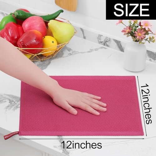 100% Cotton Waffle Weave Kitchen Dish Cloths 6 (Hot Pink / 12 X 12 - 6 Pack)