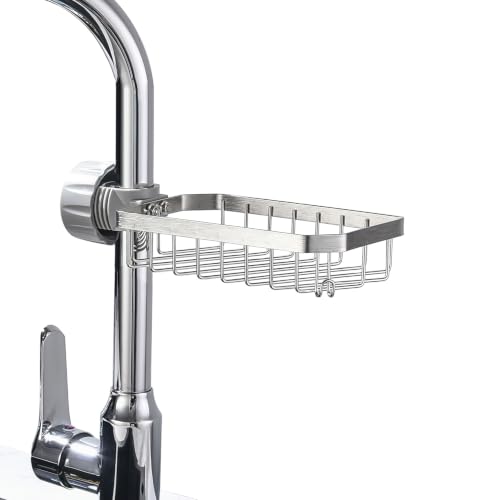 Sponge Holder Over Faucet Kitchen Sink Caddy Organizer (Chrome)
