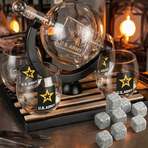 U.S. Army Globe Whiskey Decanter Set with 4 Liquor Glasses (Army)