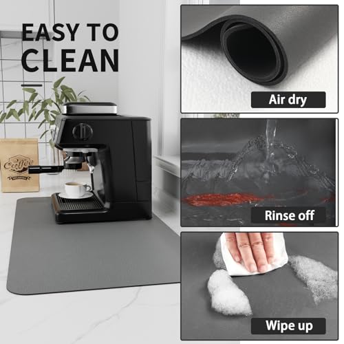 Coffee Mat Absorbent Hide Stain Rubber Backed Dish Drying Mat for Kitchen Counter (Dark Gray / 17" x 31.5")