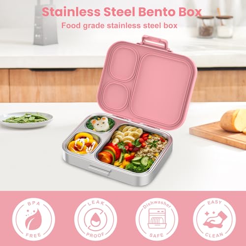 Stainless Steel Bento Lunch Box for Kids (Pink)
