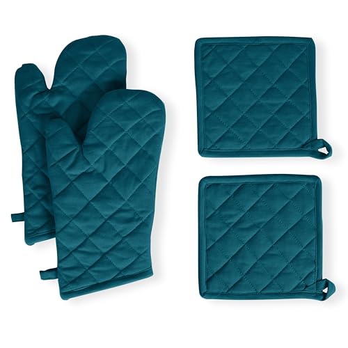 Pot Holders and Oven Mitts Sets for Kitchen Heat Resistant (Teal)