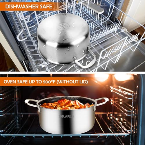 Tri Ply Non Stick 5 Quart Stainless Steel Stock Pot Heavy Duty (Black / 5 Quarts)