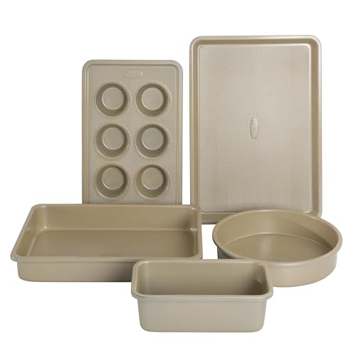 Verlice 5 Piece Carbon Steel Baking Pans Bakeware Set W (5-Piece Bakeware Set / Champagne Gold)