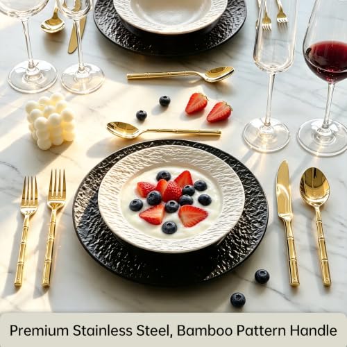 Gold Silverware Set Bamboo Pattern Handle 40 (Gold / 40 pcs)
