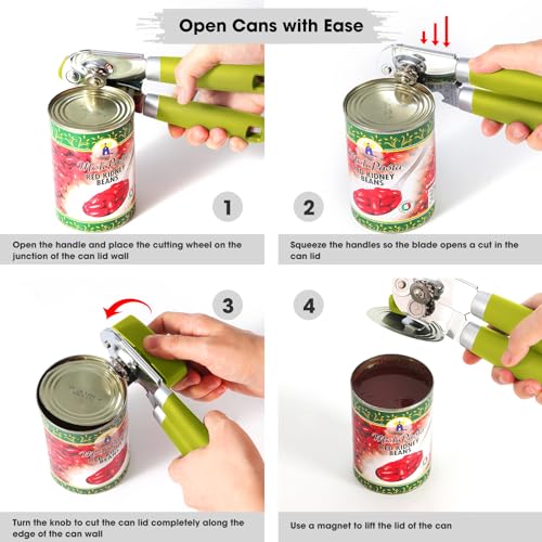 Heavy Duty Hand Can Opener Manual with Magnet (Lime Green)
