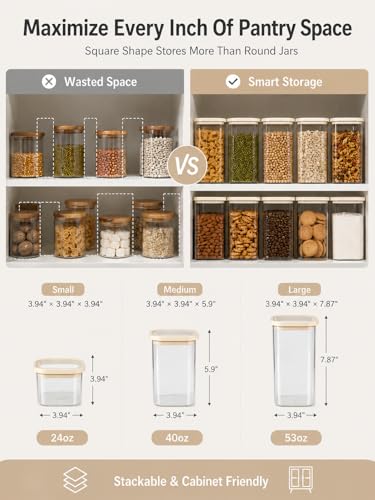 4pcs Square Glass Pantry Storage Containers with Glass Lids 40fl.oz (40oz x 4)