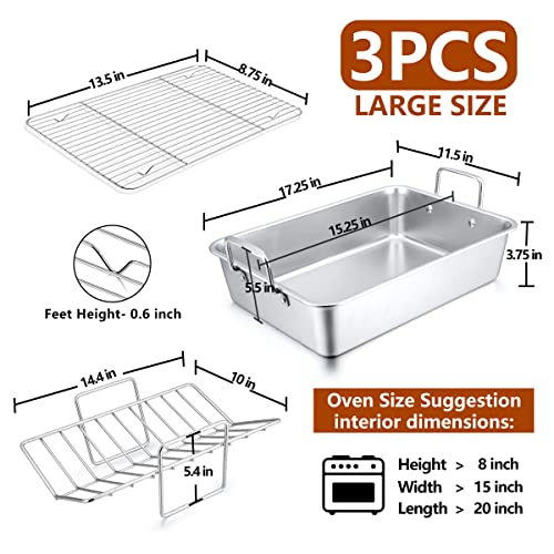 Roasting Pan with Flat Rack & V (Rectangle Roasting Pan with 2 Racks / 15.3 Inch)