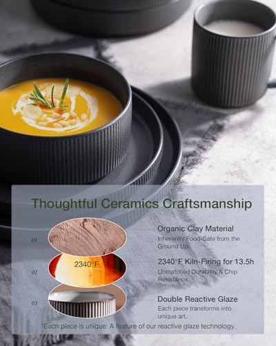 Star Stoneware Dinnerware Sets for 8 (Matte Dark Charcoal)