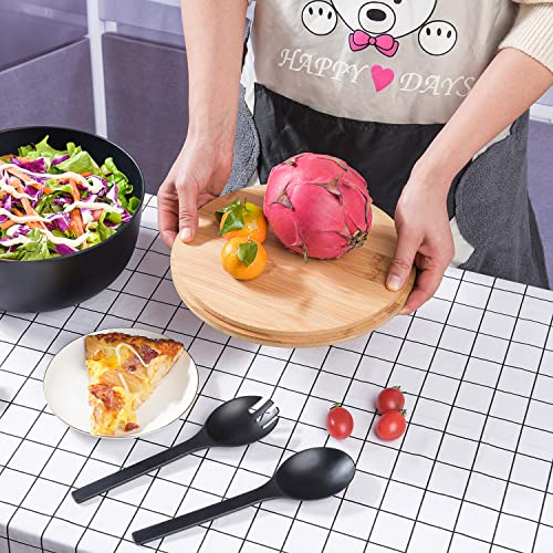 Bamboo Fiber Salad Bowl with Servers Set Large 9.8 inches Nature Bamboo Mixing Bowl with Servers with Lid Spoon and Fork for Fruits (10inch / Black)
