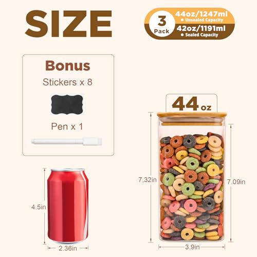 Glass Food Storage Jars Square 44oz (Square-44oz3pc)
