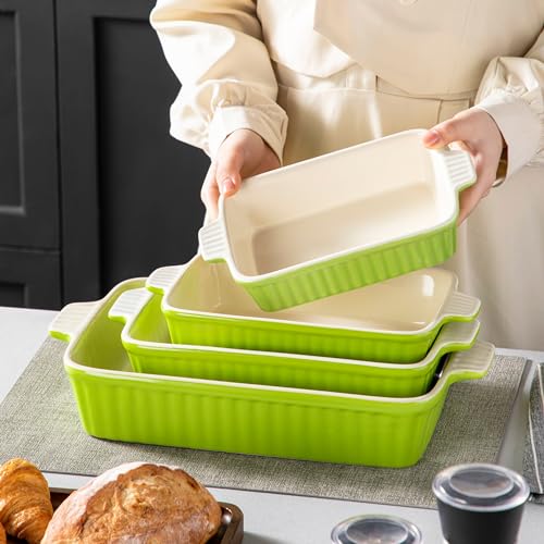 Ceramic Baking Dishes Set of 4 (Green / Set of 4-rectangular)