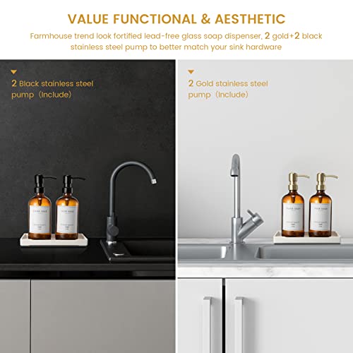 Glass Soap Dispenser for Kitchen (Amber Bottle + Gold Pump + Black Pump)