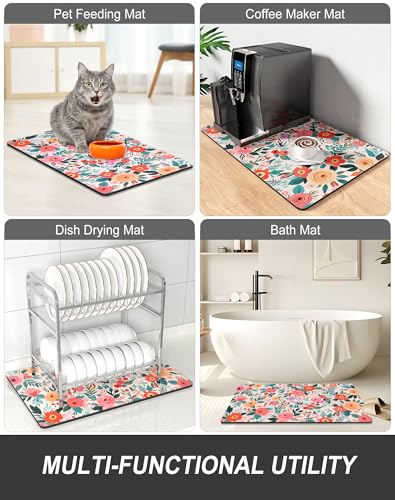 Dish Drying Mat for Kitchen Counter (Colorful Floral / 15" x 24")